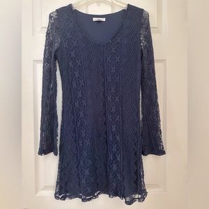 SOCIALITE Navy Blue Lace Bell Sleeve Dress